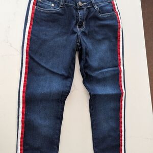 Stylish Skinny Jeans with Red and White Stripes